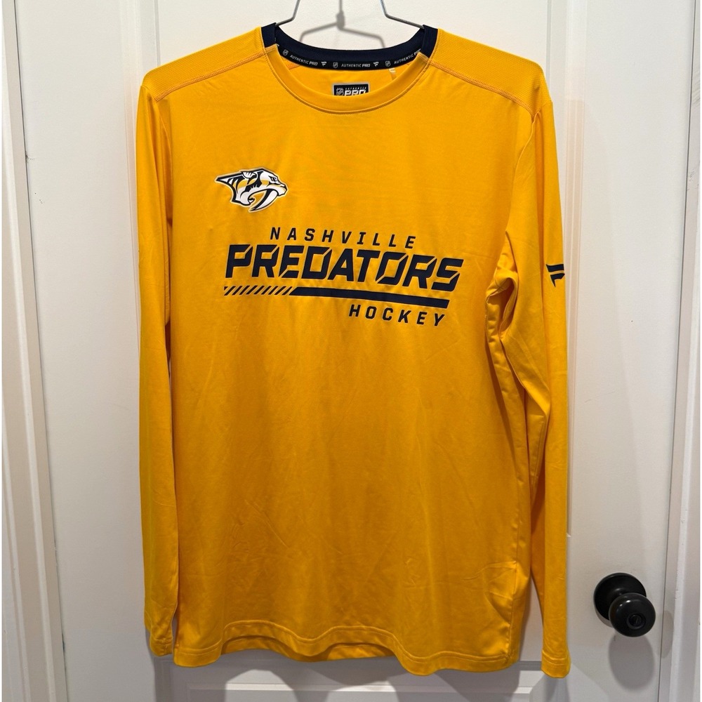 Fanatics NHL Nashville Predators Authentic Pro Long Sleeve Shirt Gold Mens M